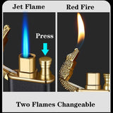 Cool Faucet Double Fire Lighter Jet Flame Open Flame Windproof Butane Gas Crocodile Lighter Men's Gift Small Toy Cigarette Tool